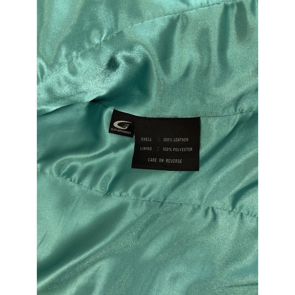 Women's Black Rivet M Lether Jacket, Aqua Blue - Picture 5 of 7